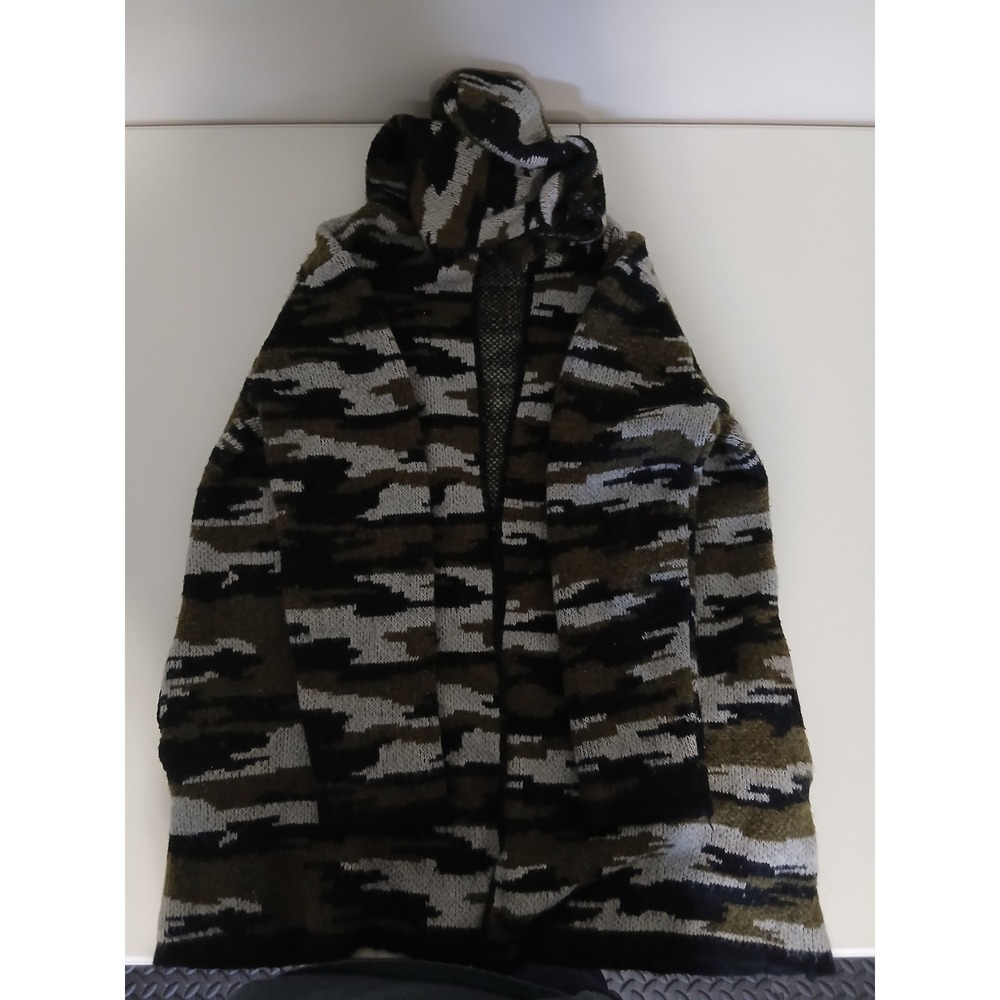 BYdesign Women Camo Hooded Cardigan Sweater Olive Green Black Grey Size S